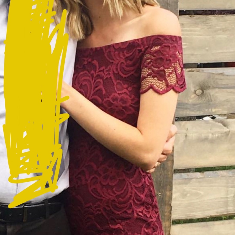 Off the shoulder lace overlay mini dress